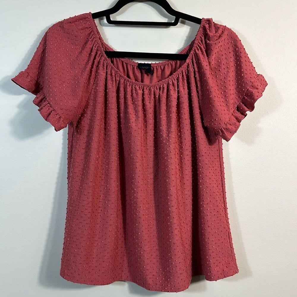 W5 Dusty Rose Swiss Dot Off the Shoulder Flutter Shortsleeve Women Top Small